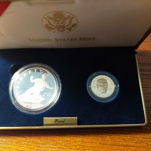 1997 Jackie Robinson 50th Anniversary 2 Coin Gold/Silver Set - Picture 4 of 17