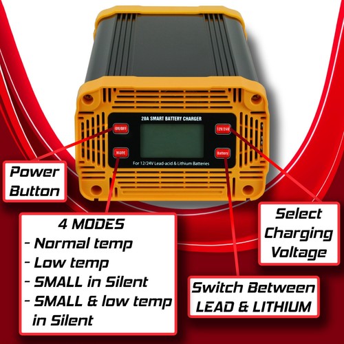 20-Amp Lifepo4, Lithium, Lead Acid (AGM/GEL/SLA/MF) Smart Battery Charger 12/24V - Picture 4 of 7