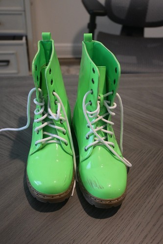 Botas de Combate Gwen Militares Con Cordones Verde Neón Mujer Talla 6 Algunas Rasguños Una vez Usadas - Imagen 10 de 13