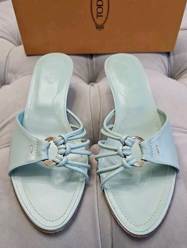 Sandalias Tod's de cuero verde punta abierta tacón gatito zapatos para mujer 38,5 8,5 - Imagen 5 de 19