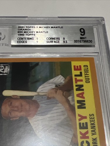 2021 Topps X Mickey Mantle 1960 Topps Design Orange 37/150 GRADED BGS 9 RARE - Picture 4 of 5