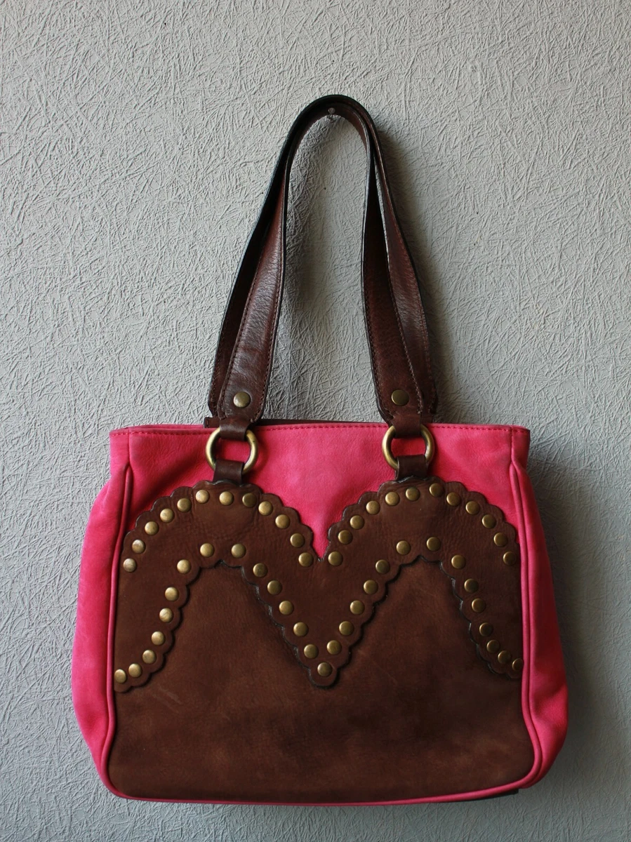 MOSCHINO JEANS vintage womens pink brown suede dual top leather handles tote bag