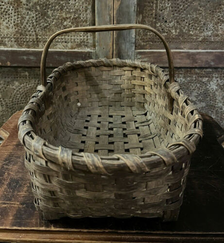 ANTICO antico cesto raccolta casale primitivo legno rovere spaccato BELLA PATINA AAFA - Foto 4 di 10