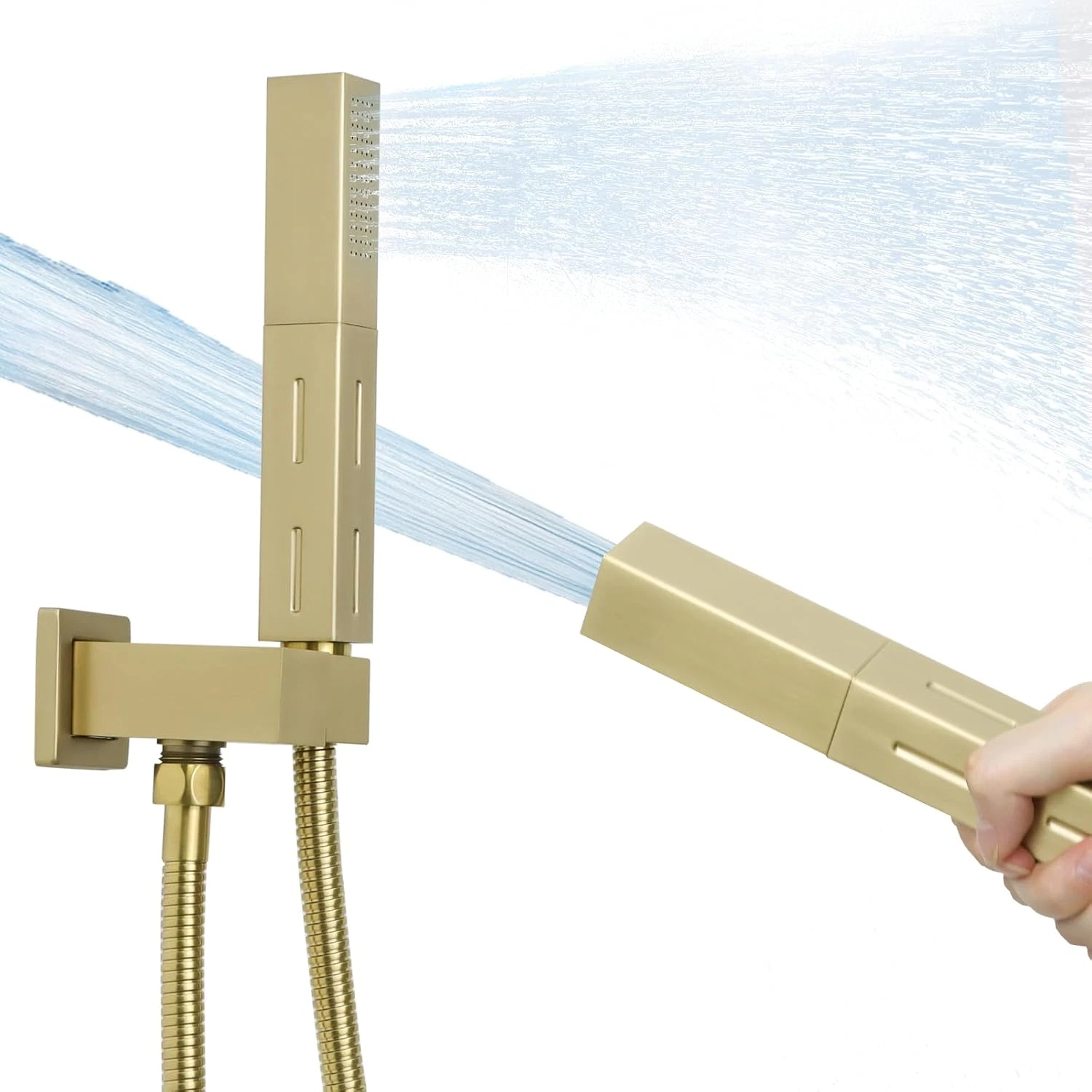 High-Pressure Handheld Shower Head with 59" Hose, Brushed Gold Finish