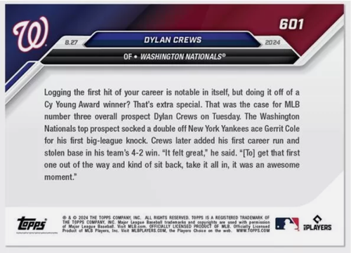 Tarjeta de radiocontrol de novato #601 Dylan Crews CALL UP 2024 MLB TOPPS AHORA - Imagen 2 de 2