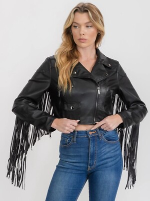 Fringe Faux Leather Plus Size Jacket Plus Faux Leather Biker