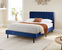 Aspire Rosella Velvet Upholstered Bed Frame all Sizes in Pink Blue or Cream