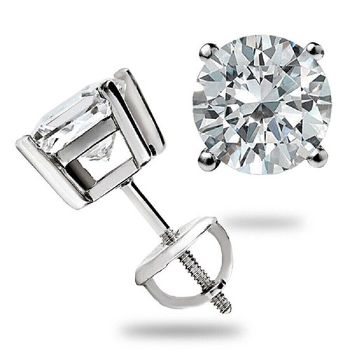 2.75 CT Round Moissanite GRA Stud Earrings 14k Solid White Gold Screw Back Gift - Picture 11 of 12