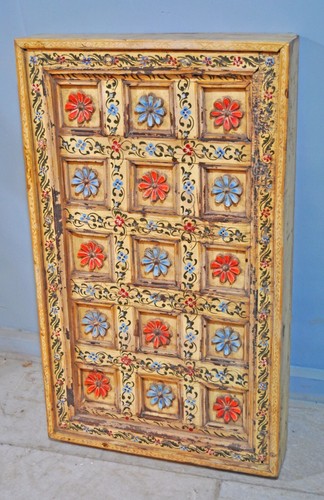 Antique Teak Wood Ceiling Panel Original Old Fine Floral Carved Rustic Painted - Picture 5 of 9