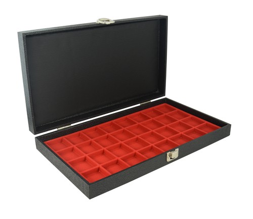 Solid Lid Wooden Display Case Choice Of Red Velvet Flocked Compartment Insert - Picture 18 of 29