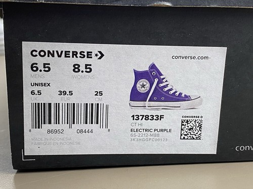 New Unisex Converse AllStar HiTop Electric Purple 137833F Size Men 6.5/Women 8.5 - Picture 9 of 9