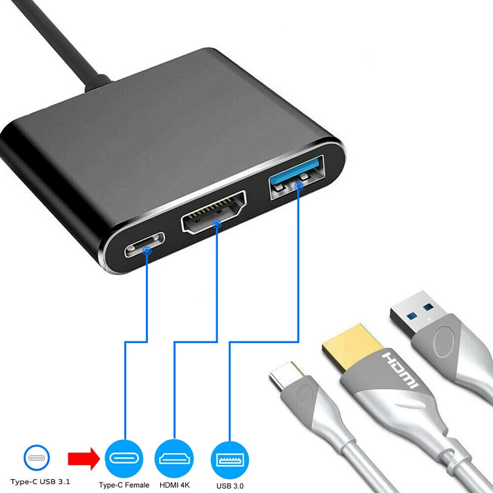 HDMI Typ C HUB HDMI Adapter USB C zu HDMI Adapter USB 3.1-3.0 (SCHWARZ) - Bild 2 von 4