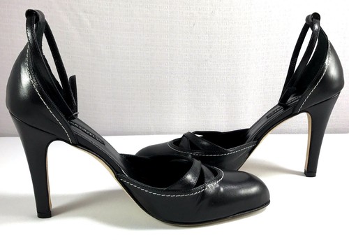 Claudia Ciuti Pumps Black Leather Ankle Strap High Heel Shoes Womens Size 7 M - Picture 5 of 11