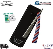 BARBER CUT THROAT SHAVETTE STRAIGHT RAZOR RASOIR TRAVELING CASE, 10 BLADES