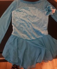 LEOTARD SKATE DRESS TUTU JUSTICE SIZE 12 LONG SLEEVE BLUE