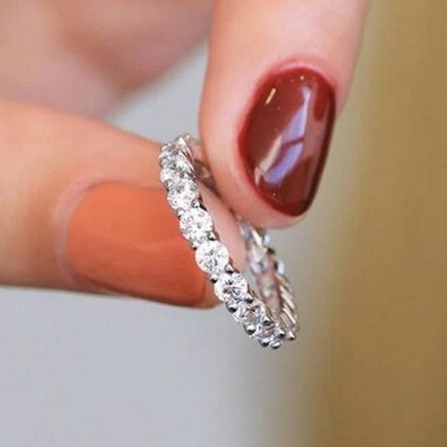 1.90Ct Round Diamond Full Eternity Band Engagement Ring In 14K White Gold Finish - Picture 2 of 10