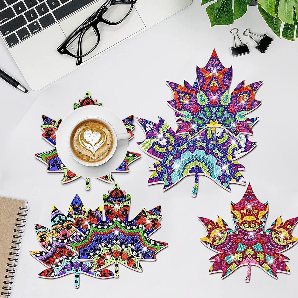 8Pcs Diamond Art Painting Coasters Kits with Holder Home Office Decor