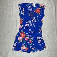 Matilda Jane Romper Women Sz M Short Sleeves Blue Floral Print Rayon
