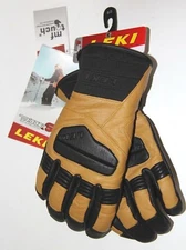 Leki Progressive 9 S MF Touch Leather Ski Gloves - Tan-Black - Size 8 - NEW