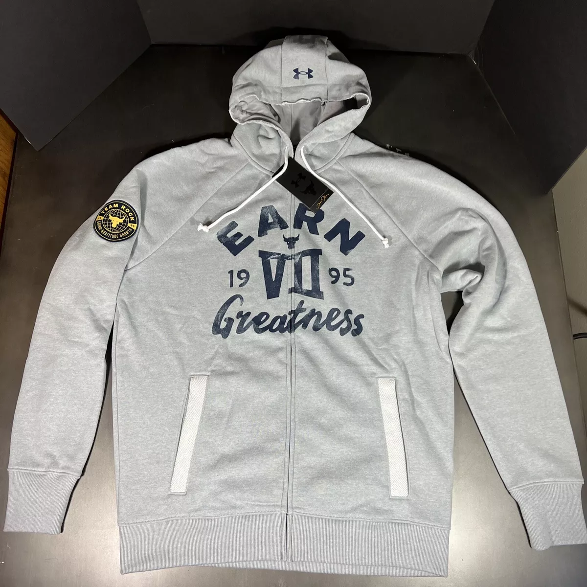 Under Armour Project Rock Full Zip Terry Earn Greatness Heavyweight Hoodie. Sz M