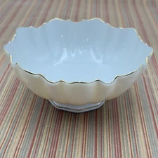 Vintage Lenox Fine China Cream Round Candy Bowl 6" Scalloped Edge/Gold Trim USA