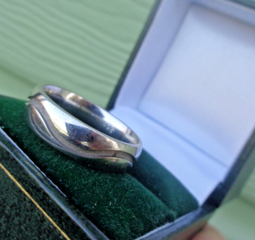 Sterlingsilber Ring Welle Muster Ehering C.1990s Großer Jahrgang Größe T - Bild 5 von 6