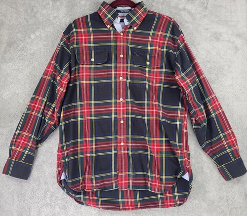 Tommy Hilfiger Hemd Herren Medium kariert Preppy Button Down Langarm Vintage