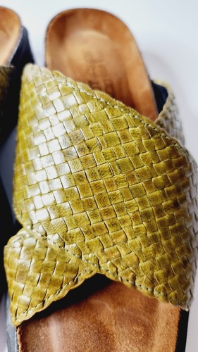 NAOT Women's Woven Leather Criss Cross Olive Green Slide Sandals Comfort! Size 5 - Picture 3 of 7