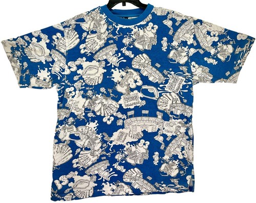Vintage Y2K Raw Blue All Over Baseball Graffiti T Shirt Sz Large Hiphop Rap Blue - Picture 1 of 5