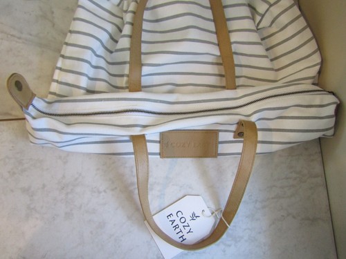 NWT Cozy Earth Canvas Oversized Purse / Tote / Bag - Ivory and Gray Stripe - Picture 5 of 6