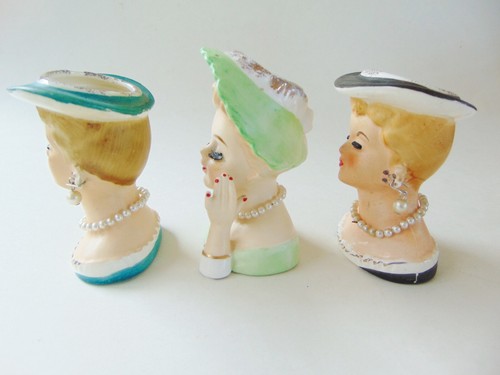 3 Vintage Mini Lady Head Vases - Picture 3 of 11