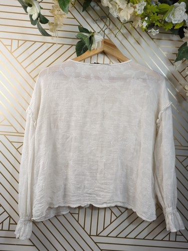 ZARA blusa donna bianca trasparente con bottoni manica lunga scollo a V boho taglia XL - Foto 7 di 7