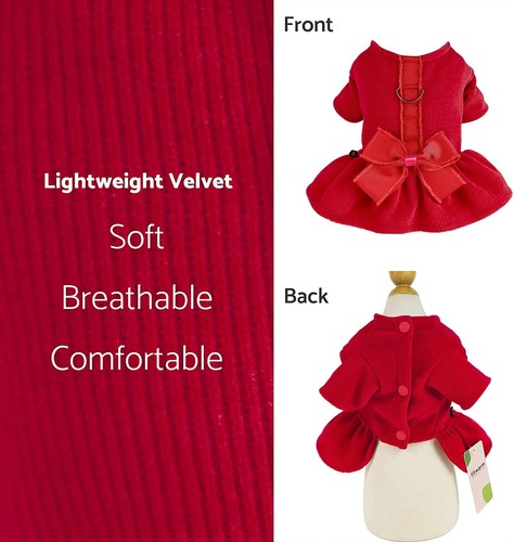 Dog Harness Dress with Leash Set Christmas Dog Clothes for Medium Dogs Girl Red - Picture 5 of 7