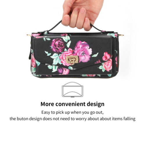 Printed Flower Lady Crossbody Wallet Magnetic Cover For iPhone 12/13/14/15/16 - Picture 24 of 84