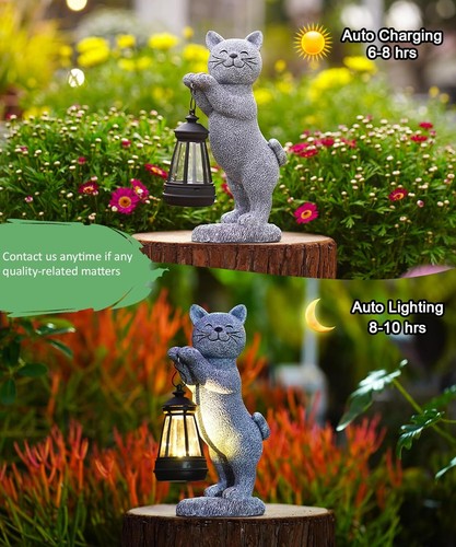 Outdoor Solar Cat Garden Statue: Outdoor Sculpture for Patio Lawn Decoration - Picture 5 of 9