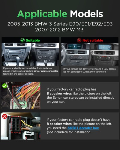 OBD+CAM+For BMW E90-E93 328 325 330 9" Android 13 Car Audio Bluetooth Stereo GPS - Picture 20 of 23