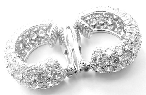 Authentic! David Webb Platinum 18k White Gold 10ct Diamond Hoop Earrings - Picture 6 of 12