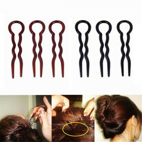3X Chignon Hair Pin U Stick BLACK Cellulose Acetate Comb Grip Hairpin Chopsticks - Picture 2 of 11