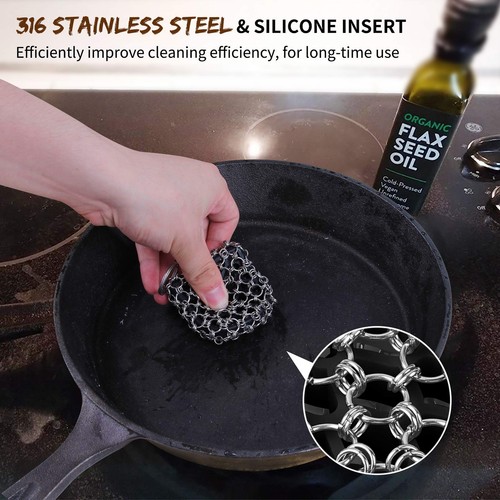 Cast Iron Scrubber Skillet Cleaner 316 Chainmail Scrubber For Cast Iron Pan Sili - Picture 5 of 7