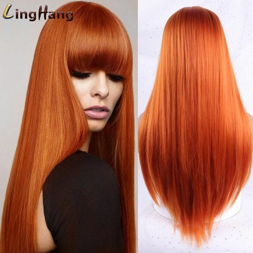 Wig Long Straight Black Blue Synthetic Wigs for Women Natural Middle - Picture 13 of 34