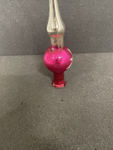 Vintage 1950er Quecksilber Glas Baumspitze rosa Blumen handbemalt 8" - Bild 10 von 23
