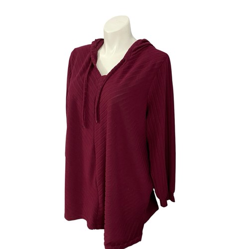 Woman Within Top Womens 1x 22/24 Red Sweatshirt Hooded Athletic Work Casual Knit - Picture 9 of 16