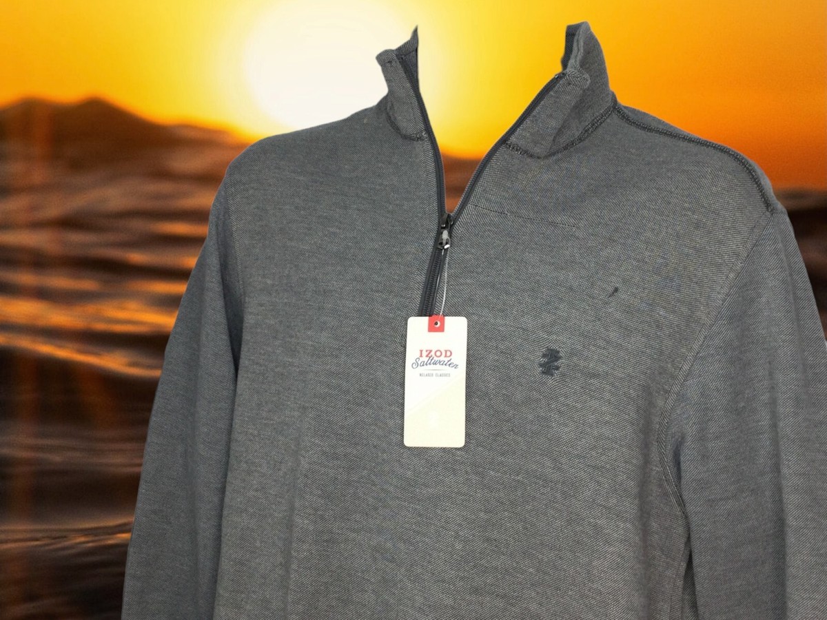 IZOD Saltwater Classics Mens Vintage Gray Quarter Zip Pullover Sweatshirt