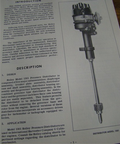 1956 Holley Model 1301 IH Pressure Distributor Service Manual ORIGINAL - Picture 3 of 5