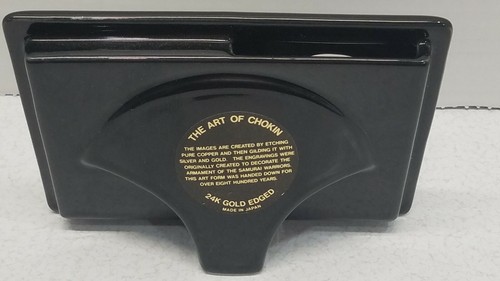 Black Ceramic Picture Frame Chokin Art Silver & 24KT Gold Edged Metal Engraving  - Picture 4 of 8