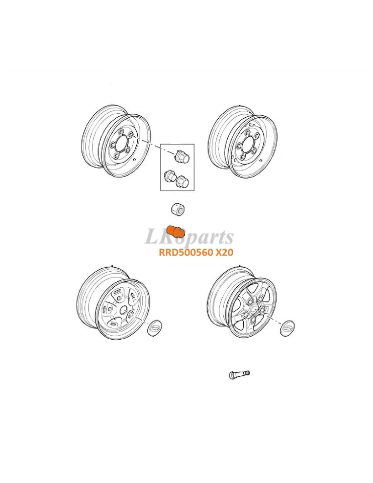 Porca de roda de liga leve Land Rover Discovery Range Defender conjunto de 20 RRD500560 - Imagem 3 de 4