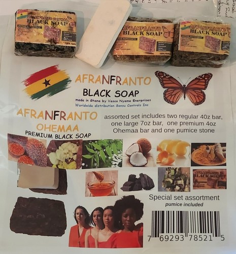 Afranfranto African Black Soap regular, large, premium, pumice set pack of 5 - Picture 1 of 4