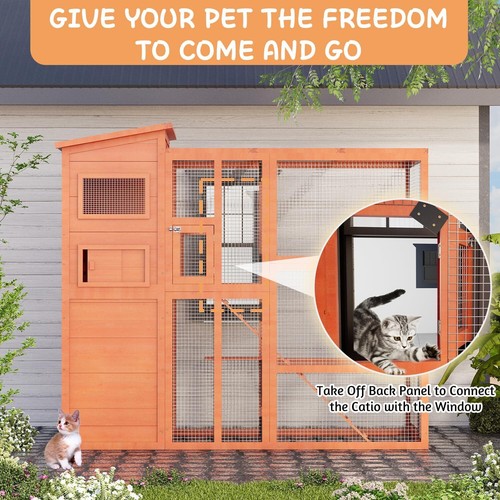 Large Cat House Outdoor Catio Play & Run Enclosure Outdoor Wooden Cage Platforms - Picture 3 of 30