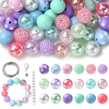 50x Acrylic Colorful Crackle Faceted Round Beads Kit for DIY Jewelry Making