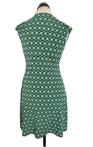Kiara Womens Dress Size Small Short Sleeve Green Geometric Knot Mini Stretch  - Picture 8 of 12